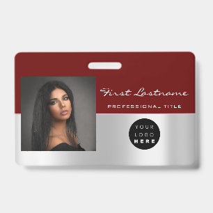 Custom Employee Bar Code Logo Name Scanner Maroon ID Badge