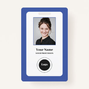 Custom Employee Blue Photo, Bar Code, Logo, Name ID Badge