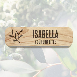 Custom Employee Botanical Brown Magnetic or Pin Name Tag
