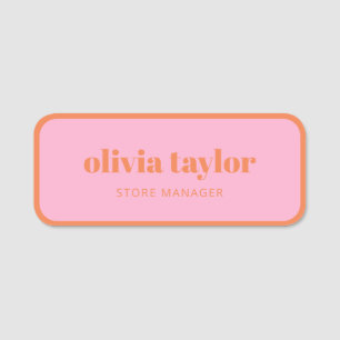 Custom Employee Business Pink Orange Staff Cute Name Tag