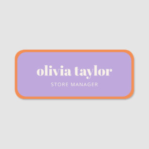 Custom Employee Business Purple Orange Staff Cute Name Tag