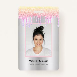 Custom Employee Glitter Drips Pastel Colors Name ID Badge