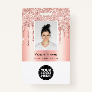 Custom Employee Glitter Drips Rose Gold Name ID Badge