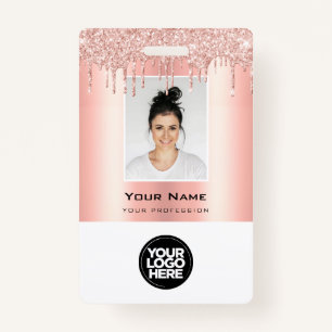 Custom Employee Glitter Drips Rose Gold Name ID Badge