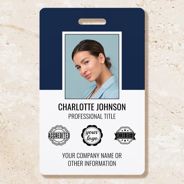 Custom Employee ID Badge Business Logo Navy (Creator Uploaded)