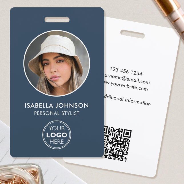 Custom Employee ID Badge Modern Round Photo Blue (Creator Uploaded)