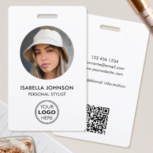 Custom Employee ID Badge Modern Round Photo White