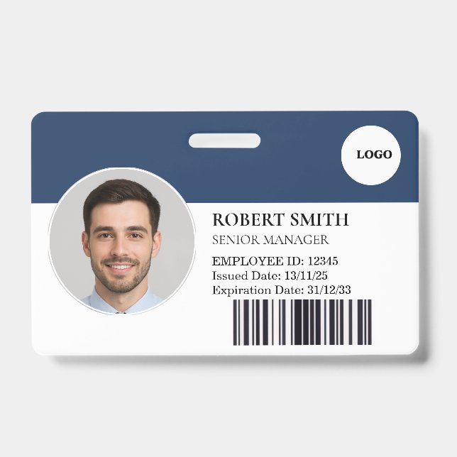 Custom Employee ID Badge with Photo & Barcode (Front)
