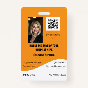 CUSTOM employee ID card editable orange white ID Badge