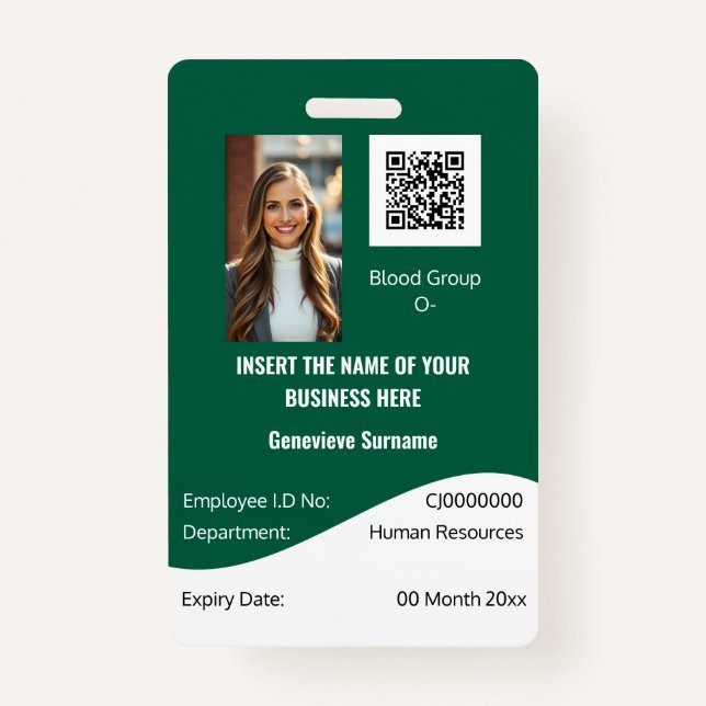 CUSTOM employee ID card modern green white ID Badge (Front)