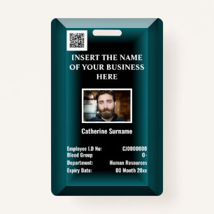 Custom employee ID card   Photo logo blue teal ID Badge