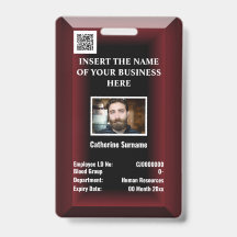 Custom employee ID card | Photo logo maroon red
