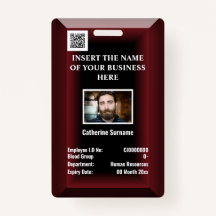 Custom employee ID card | Photo logo maroon red