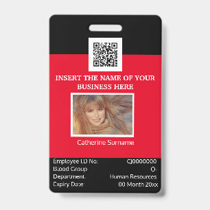CUSTOM employee ID card template dual sided red Badge