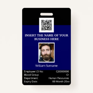 CUSTOM employee ID card vertical dual sided navy ID Badge
