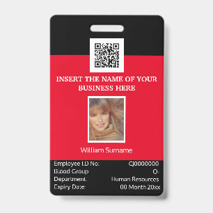 CUSTOM employee ID card vertical dual sided red Badge