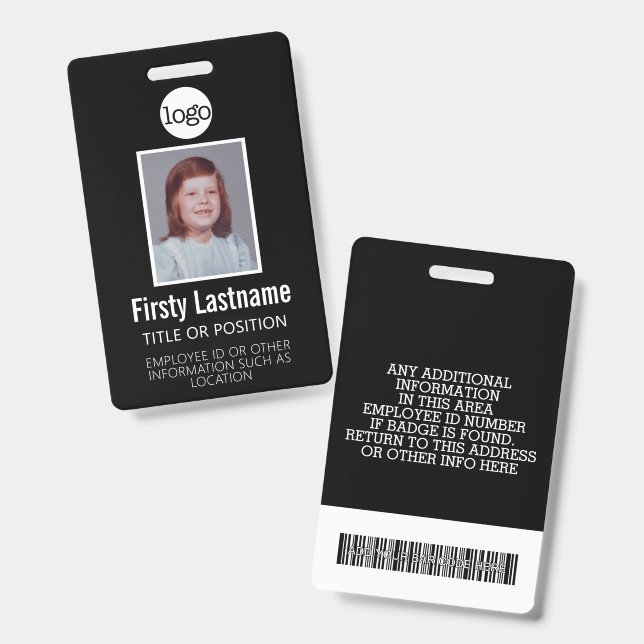 Custom Employee ID - Photo, Bar Code, Logo, Name Badge (Front & Back)
