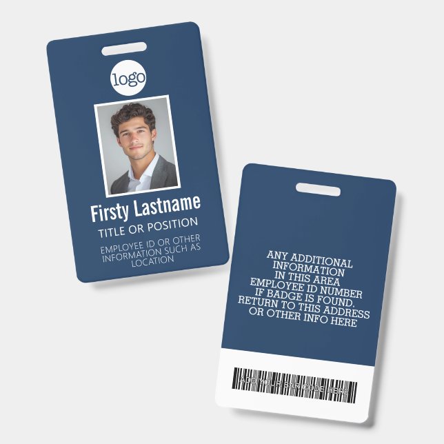 Custom Employee ID - Photo, Bar Code, Logo, Name Badge (Front & Back)