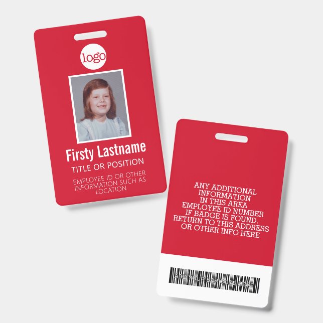 Custom Employee ID - Photo, Bar Code, Logo, Name Badge (Front & Back)