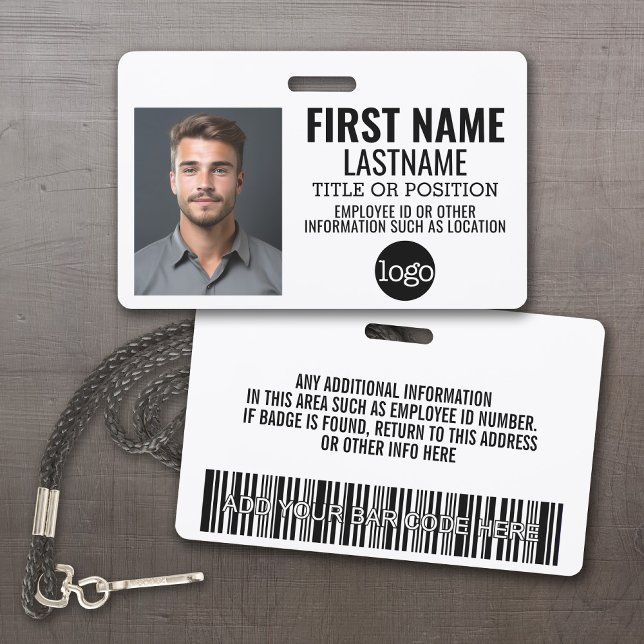 Custom Employee ID - Photo, Bar Code, Logo, Name ID Badge (Custom Employee ID Badges - thick plastic with full color print)