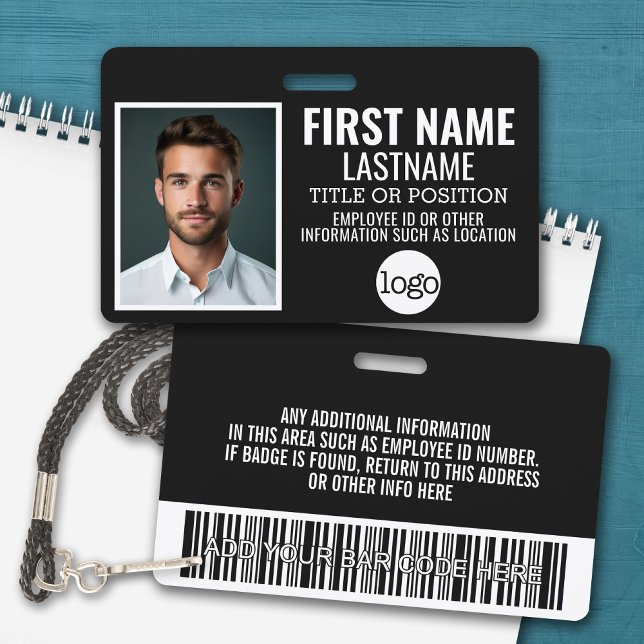 Custom Employee ID - Photo, Bar Code, Logo, Name ID Badge (Personalized Name Badge with Photo and Company Logo)
