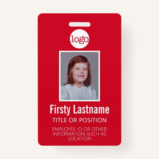 Custom Employee ID - Photo, Bar Code, Logo, Name ID Badge (Front)
