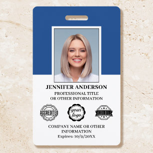Custom Employee ID Photo Logo Modern Blue ID Badge