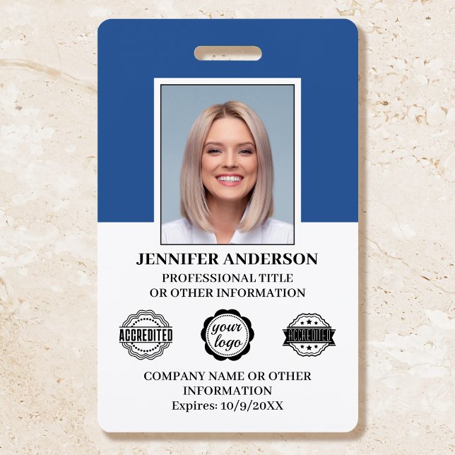 Custom Employee ID Photo Logo Modern Blue ID Badge (Creator Uploaded)