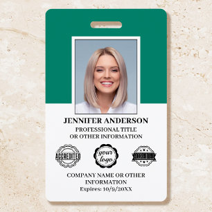 Custom Employee ID Photo Logo Modern Green ID Badge