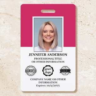Custom Employee ID Photo Logo Modern Pink ID Badge