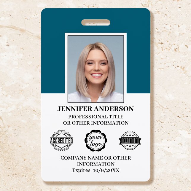 Custom Employee ID Photo Logo Modern Teal ID Badge (Creator Uploaded)