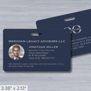 Custom Employee ID Photo Navy Blue ID Badge