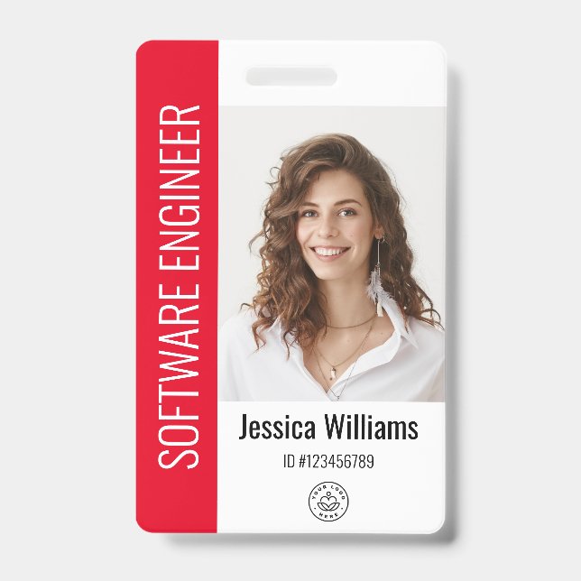 Custom Employee Large Photo, BarCode, Logo, Name ID Badge (Front)