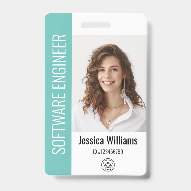 Custom Employee Large Photo, BarCode, Logo, Name ID Badge (Front)