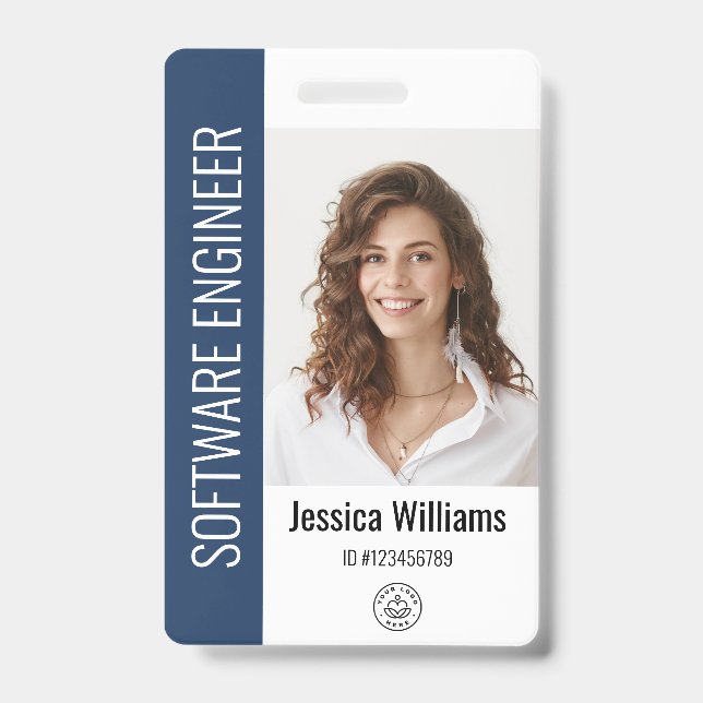 Custom Employee Large Photo, BarCode, Logo, Name ID Badge (Front)