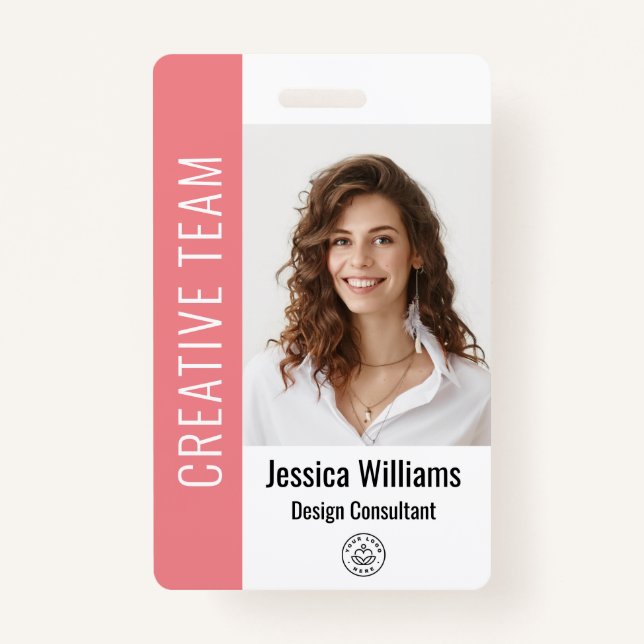 Custom Employee Large Photo, BarCode, Logo, Name  ID Badge (Front)