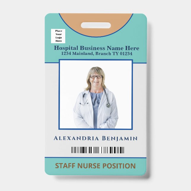Custom Employee Logo Bar Code Logo Photo Name ID Badge (Front)