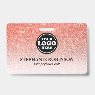 Custom Employee, Logo Name Badge   Pink Glitter ID Badge