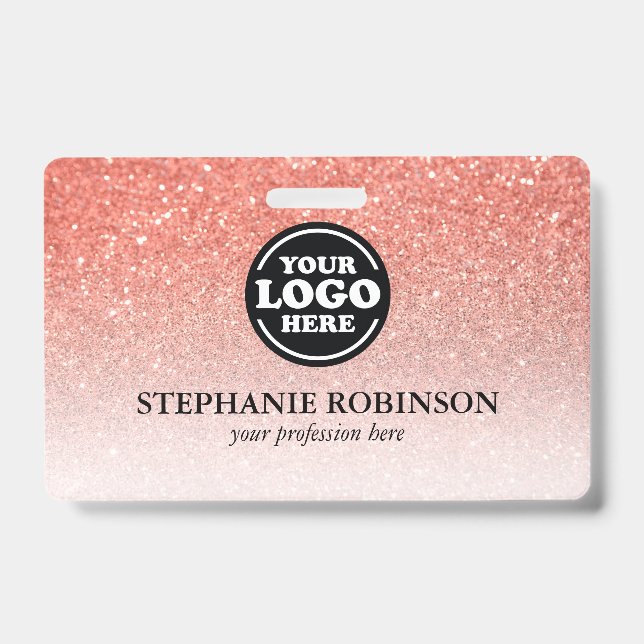 Custom Employee, Logo Name Badge | Pink Glitter ID Badge (Front)