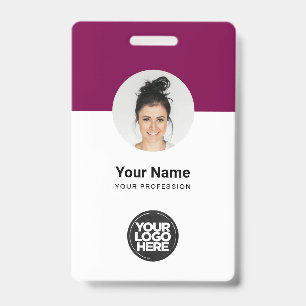 Custom Employee Modern ID Card Burgundy QR Badge