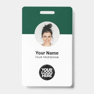 Custom Employee Modern ID Card Dark Green QR Badge