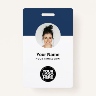 Custom Employee Modern ID Card Navy Blue QR Badge ID Badge