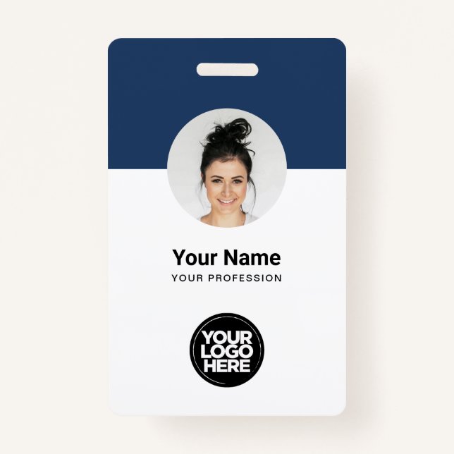 Custom Employee Modern ID Card Navy Blue QR Badge ID Badge (Front)