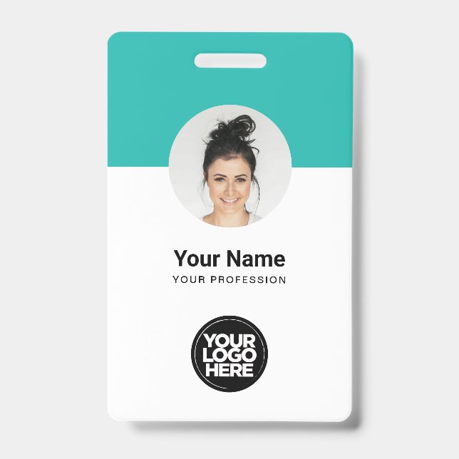 Custom Employee Modern ID Card Turquoise QR Badge (Front)