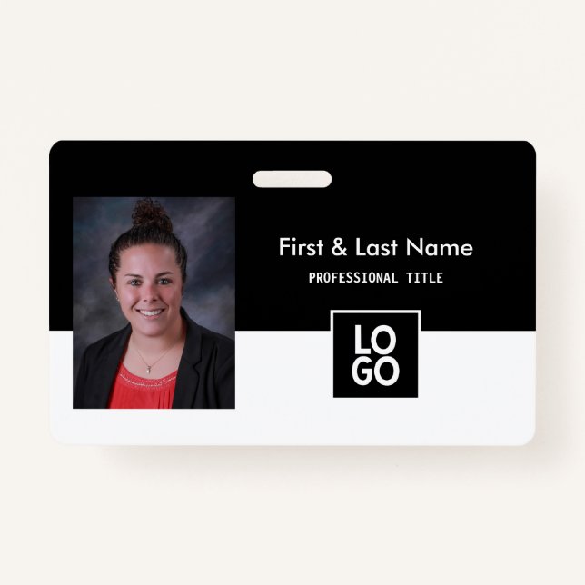 Custom Employee Name Badge Simple Minimal Black ID Badge (Front)