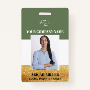 Custom Employee Name Logo Photo green ID Badge