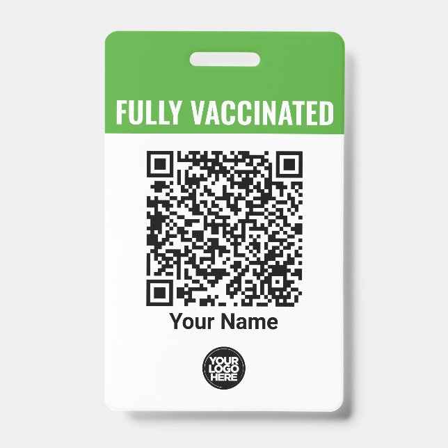 Custom Employee Name Logo Vaccination QrCode ID Badge (Front)