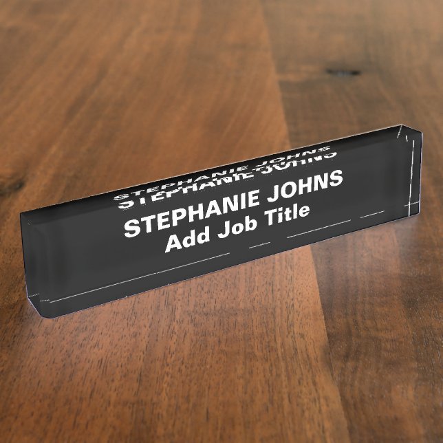 Custom Employee Name Minimalist Black White Simple Nameplate (Side)