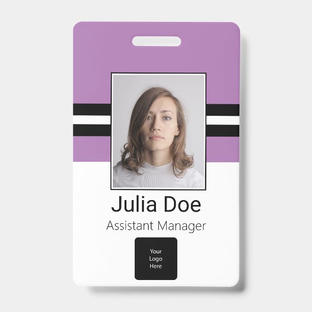 Custom Employee Name, Photo, Bar Code, Logo ID Badge (Front)