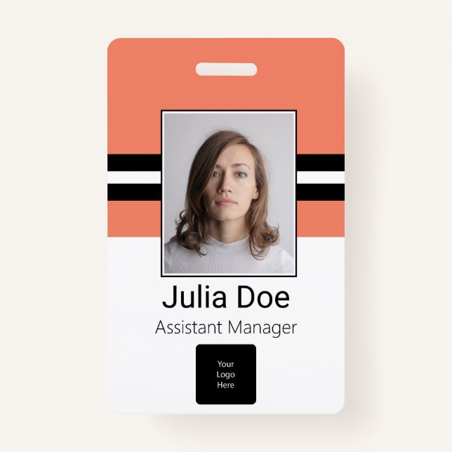 Custom Employee Name, Photo, Bar Code, Logo ID Badge (Front)